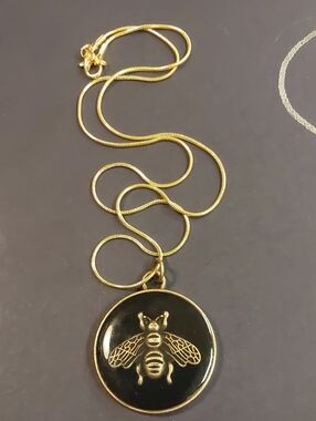 GG Gold-Tone Bee Medallion Necklace with Black Enamel